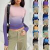 Women's Fashion Casual Long Sleeve Gradient Colour Round Neck T-Shirt Slim Short Top