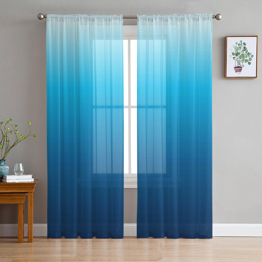 Tüllvorhänge für den Innenbereich, blaue Linien, Farbverlauf, Mädchenschlafzimmer, exquisiter Voile-Vorhang, Wohnzimmer, Küche, Chiffonstoffvorhänge