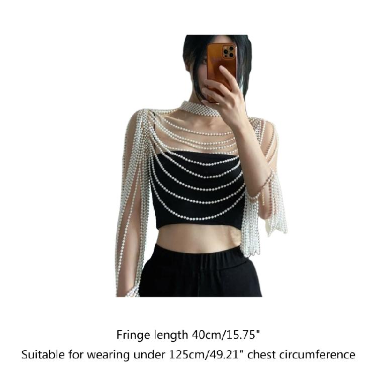 Long Shoulder Chain Sexy Wedding Dress Body Jewelry Pearl Body Chain for Women