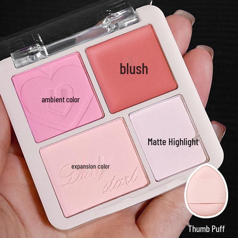 Korean Atmosphere: Four-Color Blush & Highlight Palette for Contour and Brightening