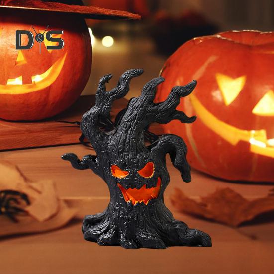 1/4Pcs Halloween Spooky Tree Figurine Ghost Tree Stump Resin Statue Sculpture Indoor Outdoor Garden Desktop Decoration Ornament
