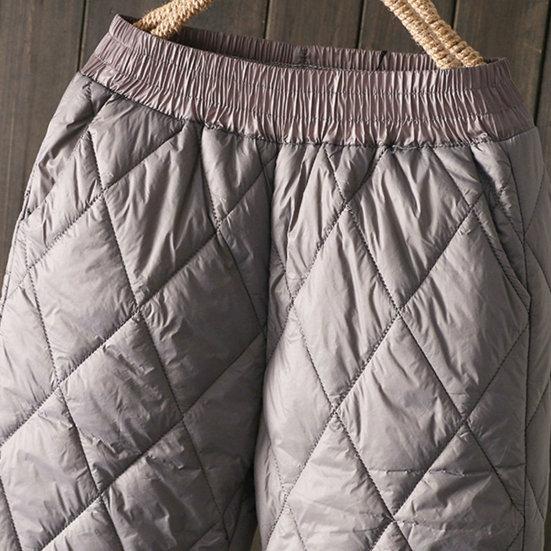 Women Winter Pants High Elastic Waist Thick Padded Solid Color Loose Soft Ankle-banded Casual Pockets Lightweight Lady Down Trousers