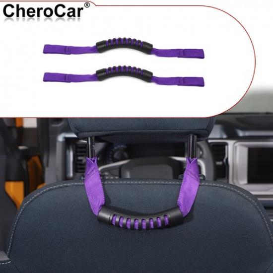 2PCS Seat Headrest Grab Handle Cover for Ford Bronco -25 Accessories Purple