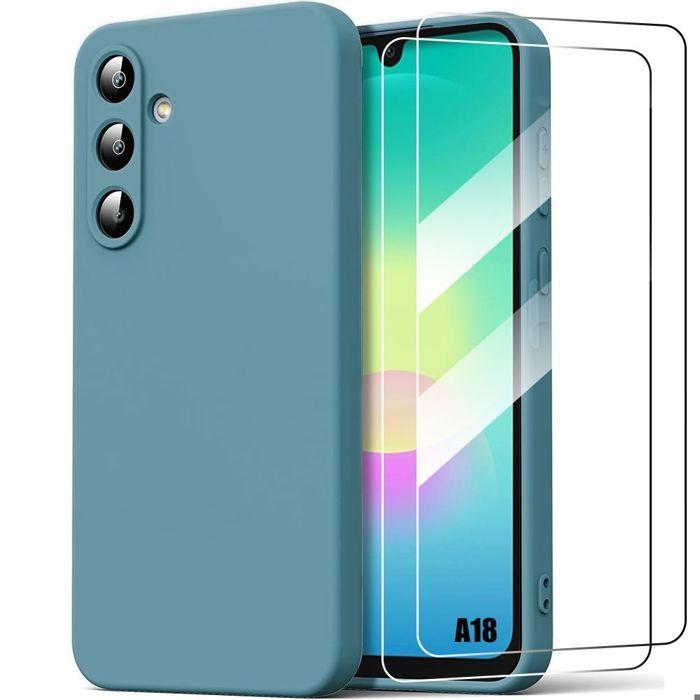 Coque pour Samsung Galaxy A18 5G/4G, Silicone Liquide Léger Antichoc - Vert Bleu - 2 Verres Trempés