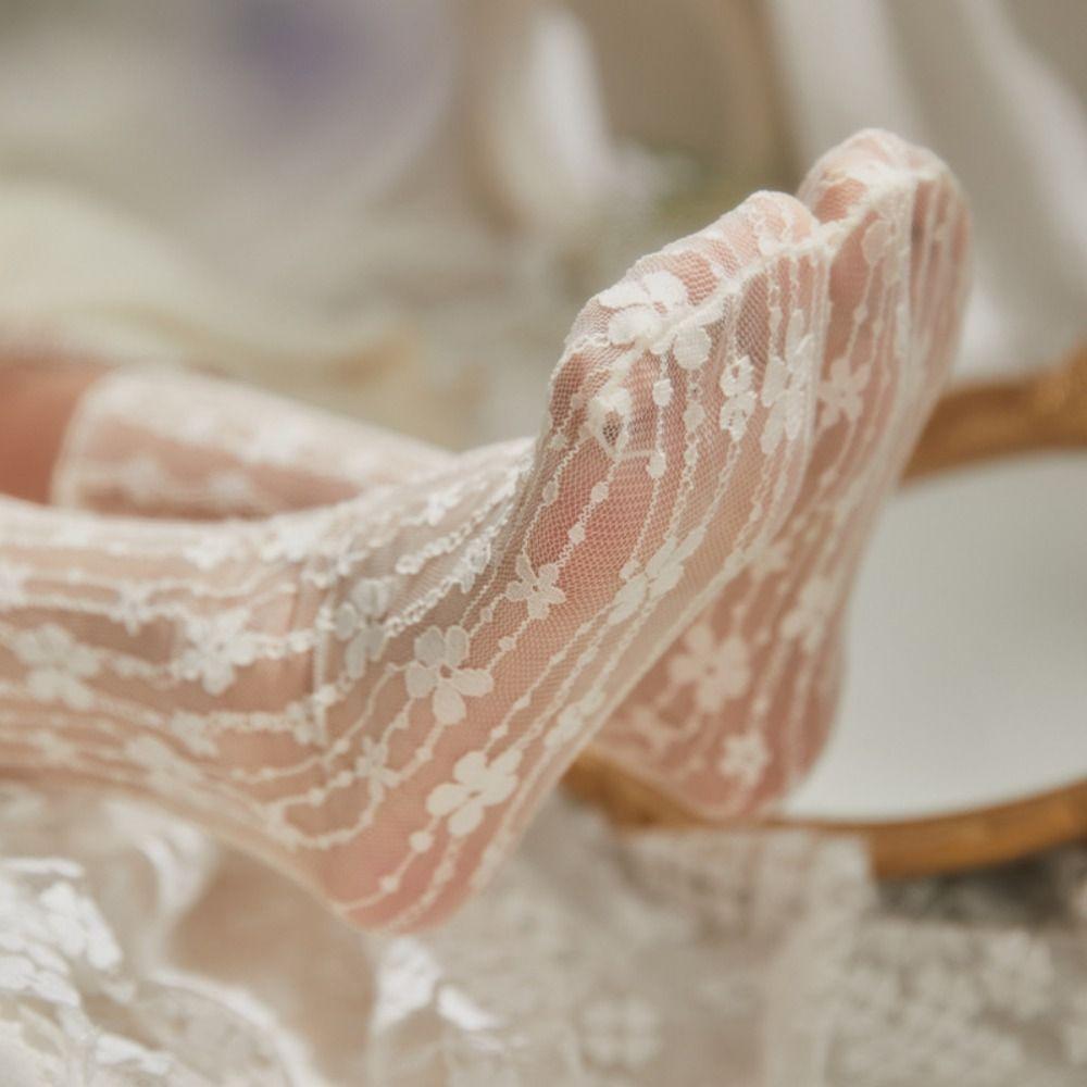 Transparent Mesh Flower Socks Thin Floral Tulle Socks Lolita Lace Sock for Women  Female