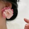 Sweet Retro Pink Chiffon Flower Stud Earrings For Women Elegant Vacation Jewelry