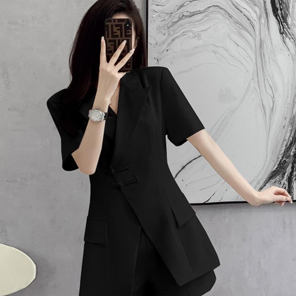Plus Size Petite Summer Suit Set: Tummy Concealing Short Sleeve Shorts Two-Piece for Women