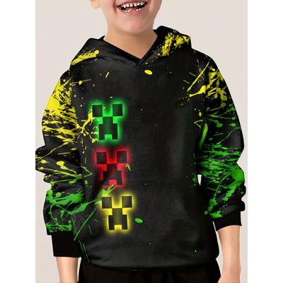 Sweat à capuche à motif de peinture de visage de dessin animé pour enfants, haut décontracté à manches longues à capuche, vêtements pour garçons pour le printemps, l'automne, vêtements de sport et de plein air