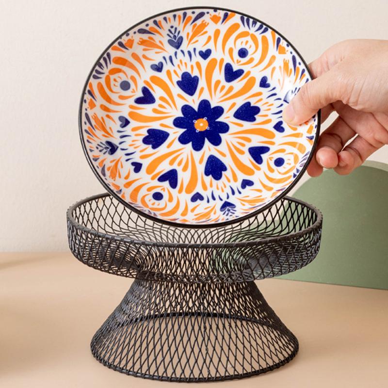 Ceramics Cat Bowl With Bohemia Design Cat Food Bowl Water Plate Snack Dish Large Caliber Anti-Tip With Stand For Neck Protection