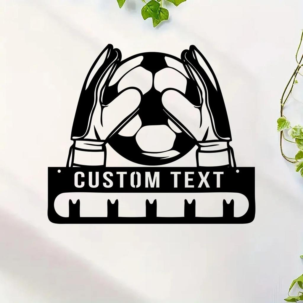 Metal Soccer Goalie Wall Decor, Personalized Name Plate Medal Hanger, Sporty Tin Sign for Home Gym Bar