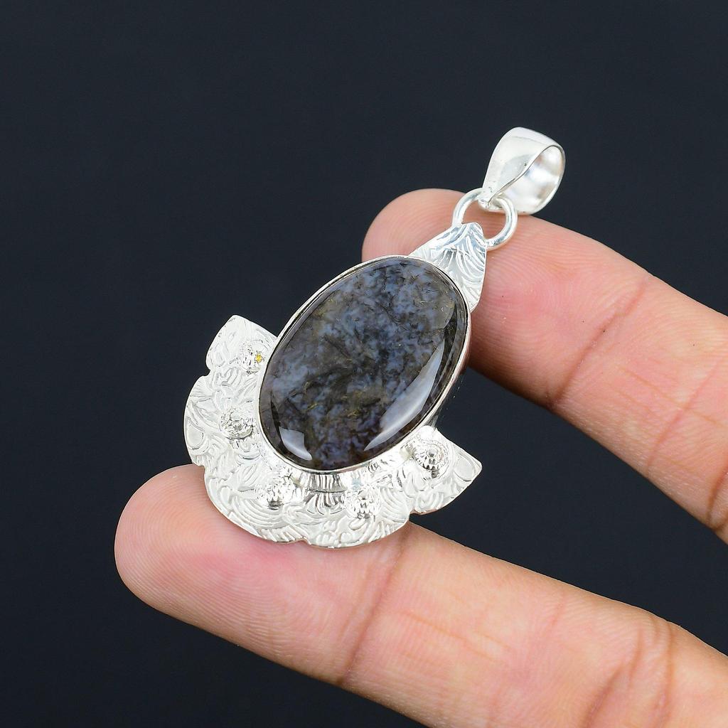 Friendship Day Deal Natural Solar Moss Agate Unique Wife Pendant Sterling Silver