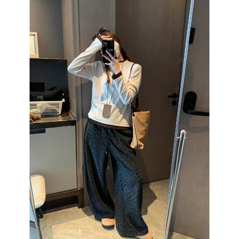 

Mochie Millennium Leopard Print High Waist Wide Leg Velvet Pants - MQ1052 Extra Large чёрный