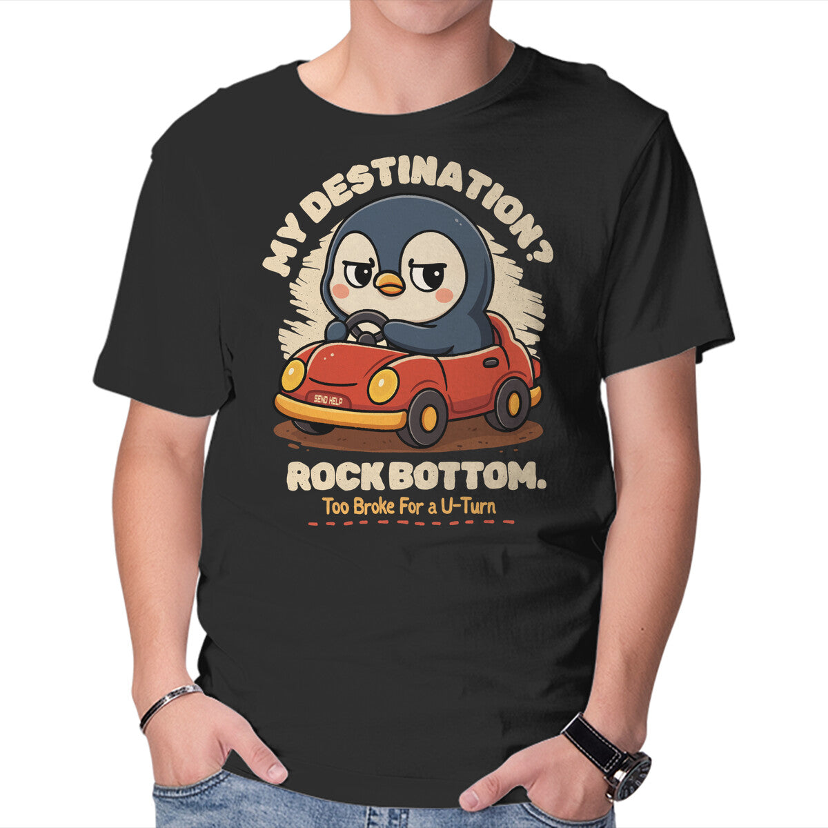 Unisex Crew Neck T-Shirt Rock Bottom Penguin Graphic Short Sleeve Casual Tee M