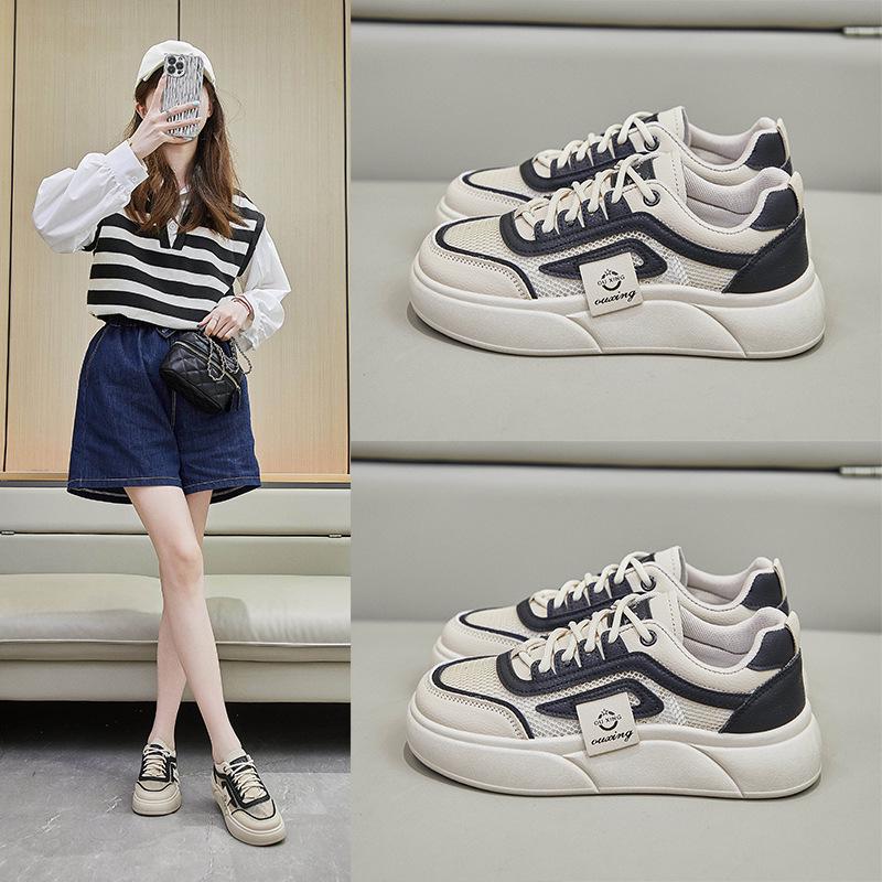 2025 Summer Women's Korean Style White Sneakers: Height Increasing, Breathable, Trendy Skateboard Shoes