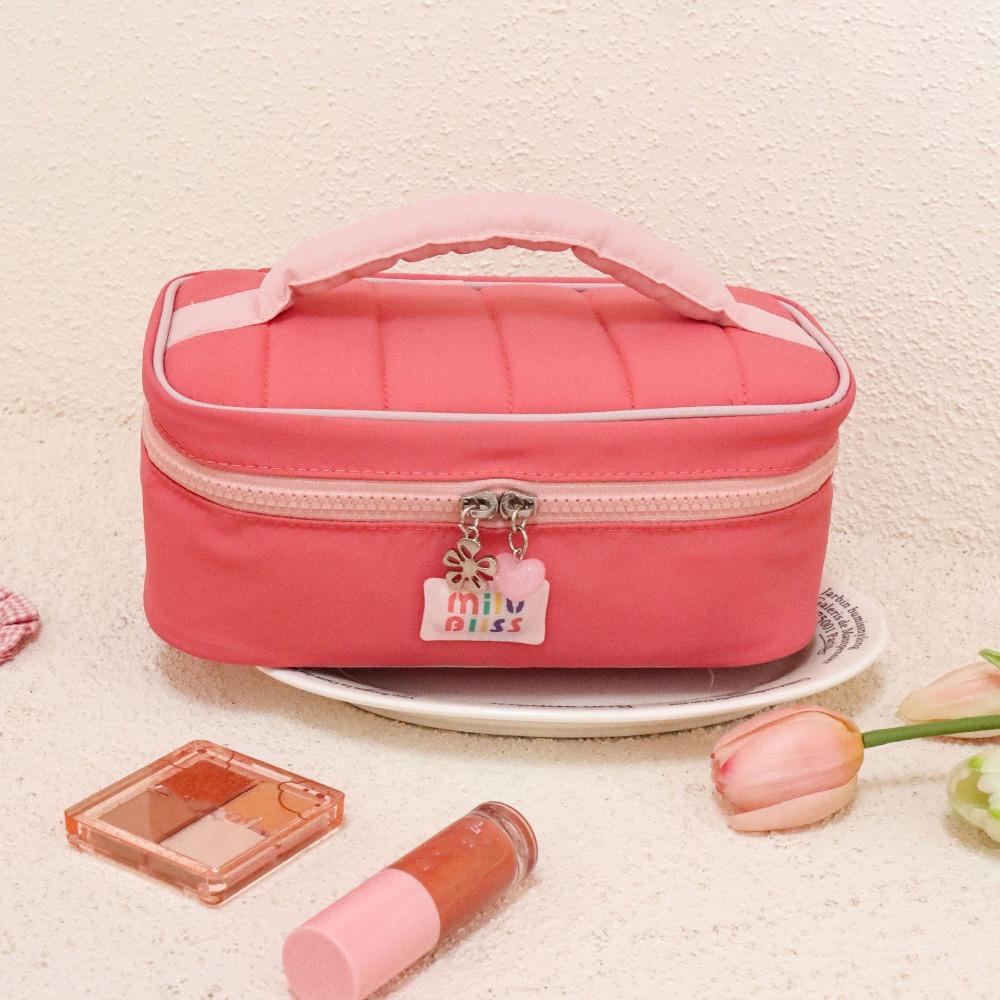 

Small Fresh Macaron Cosmetic Bag Portable Large Capacity Wash Bags Contrast Color Girl Series Storage Handbag розовый