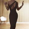 European and American Summer New Women's Clothing Fashion Slanted Shoulder Sexy Hollow Slim Fit Medium and Long Dress Women