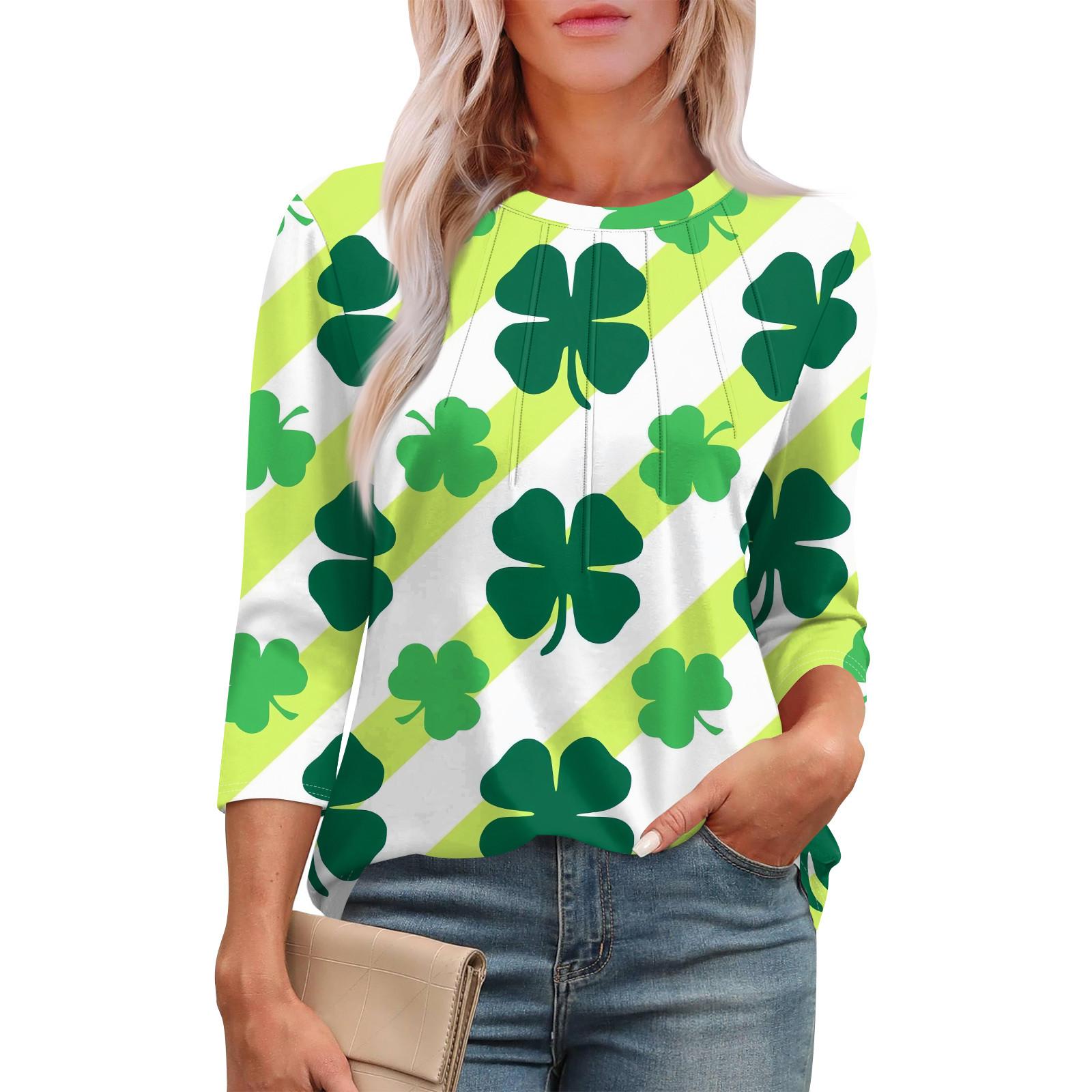 

Женская мода круглый вырез семь рукавов St. Футболка с принтом ко Дню Святого Патрика и складками XXL