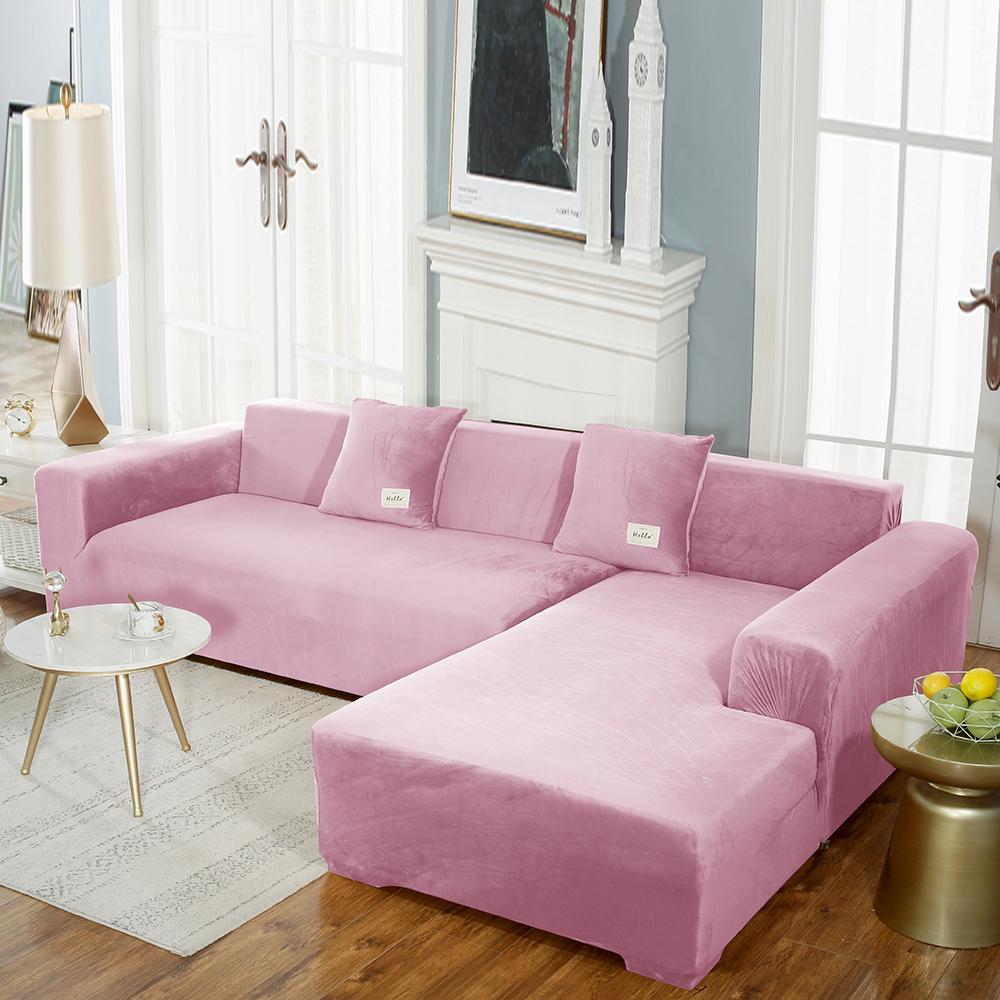 

Velvet Sofa Cover Luxury L Shape Sofas Cover Plain Color Corner Sofa Covers Armchair Anti-dust Elastic Slipcover Pet Friendly 1seater 90-140cm розовый