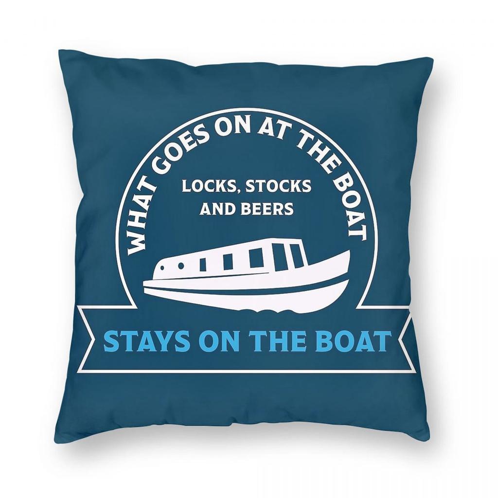 Narrowboat Stays On The Boat Square Pillowcase Polyester Linen Velvet Pattern Zip Decor Pillow Case Room Cushion Case
