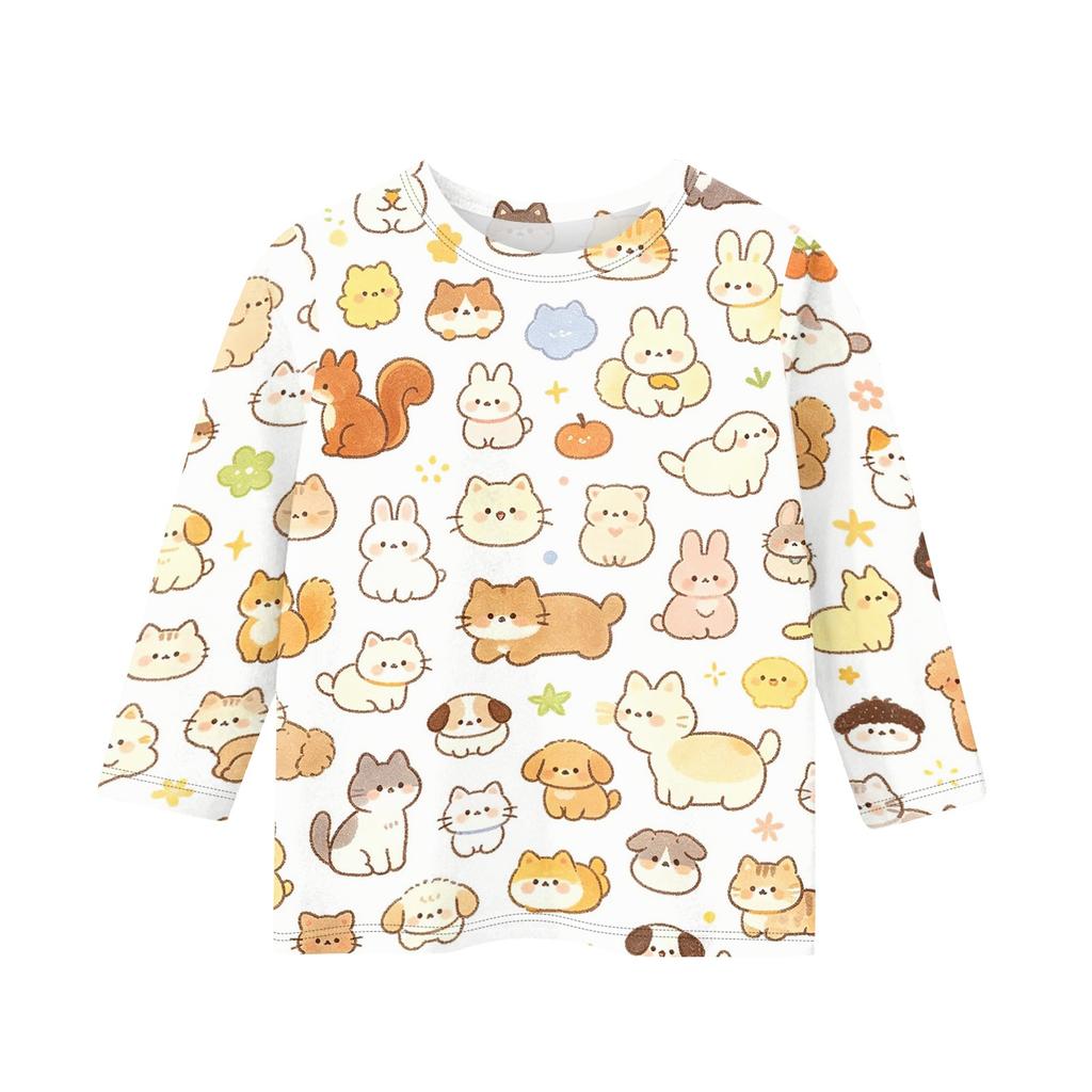 Kinder Tierdruck Rundhals Dreiviertelarm Lässiges T-Shirt Weicher Bequemer Stoff Geeignet für den Alltag und Spielzeit