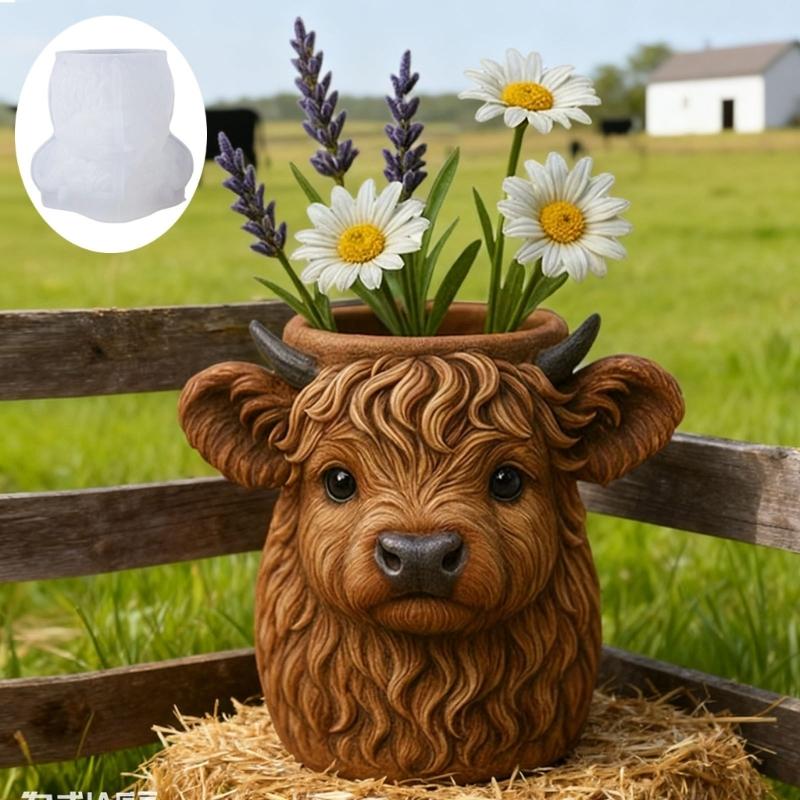 Artistic Silicone Cow Mold for Plant Pot Resin Crafts Home Decoration Mould Decorative Planter Making Tool
