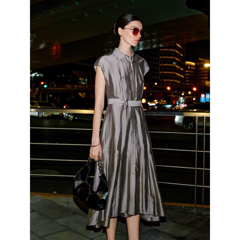 Giovanni Valentino Summer Sleeveless Lapel Waist-Cinching A-line Midi Dress