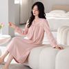 Womens Cotton Long Sleeve Nightgown Lace Trim Mid Length Sleepwear
