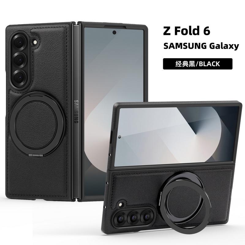 

Бизнес кожаный магнитный чехол для телефона Samsung Galaxy Z Fold6 Fold5 Fold4 Fold3 мягкий противоударный металлический чехол с беспроводной зарядкой 2 шт. складной чехол Samsung Z Fold4 чёрный