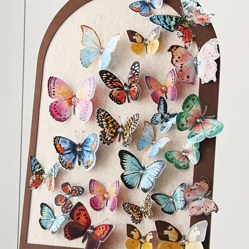 A Top Quality 36PCS Watercolor Butterfly 3D Wall Stickers Butterflies Room Home Decoration Self-adhesive Mural For Wedding DIY