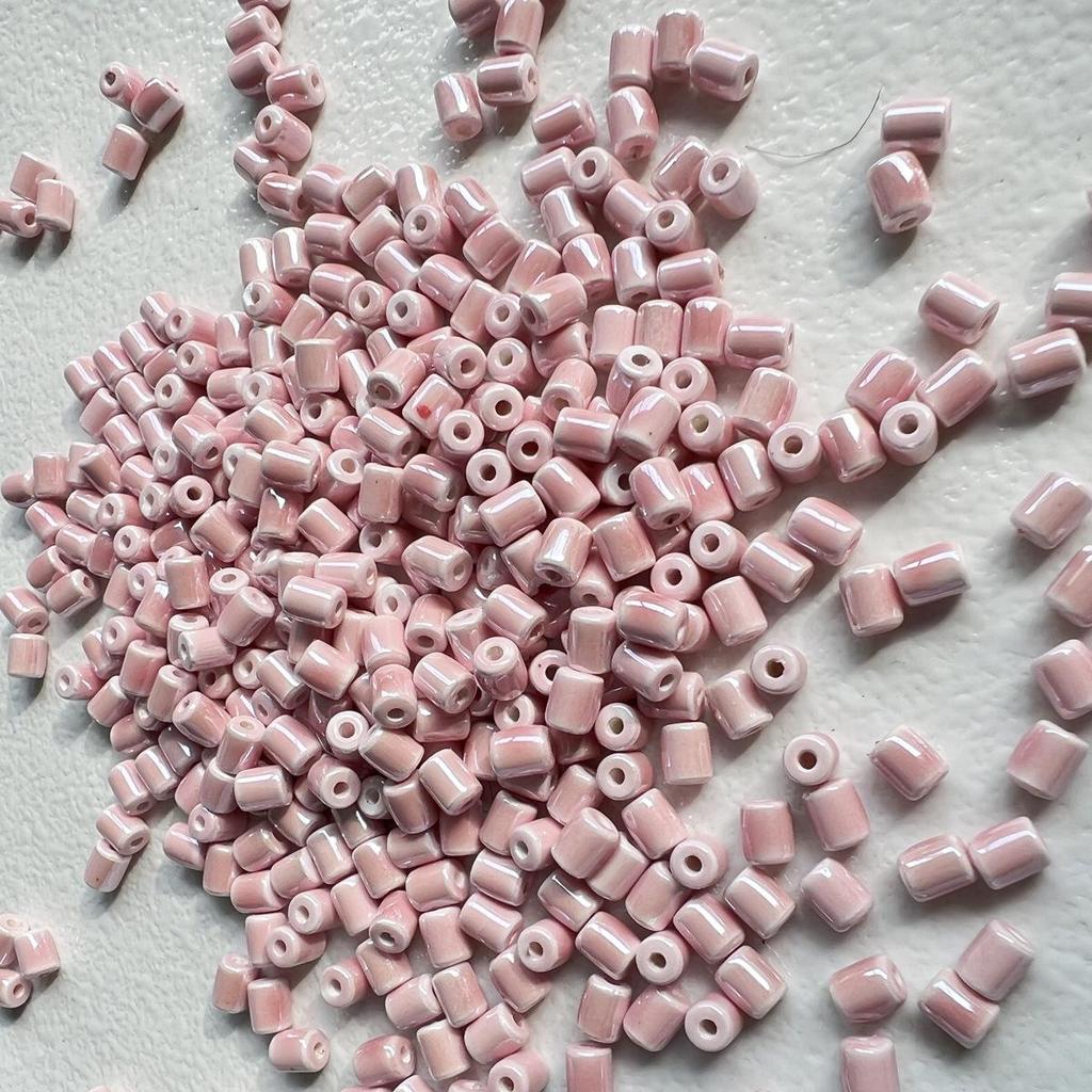Perline in Ceramica Dipinta Tulipano e Farfalla Rosa Retrò per Braccialetti e Collane Fai da Te