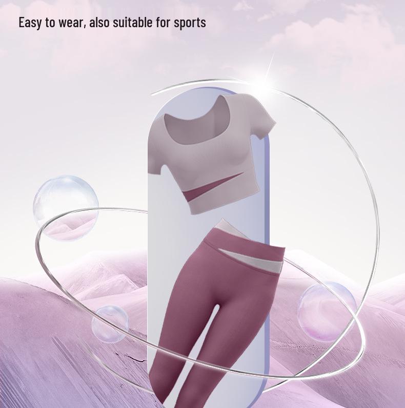 Women's Patchwork Color Block Fitness Set – Cropped Short Sleeve Top & High Waist Hip Lift Sports Pants for Spring/Summer Running & Workouts