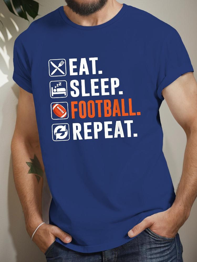 Eat Sleep Football Graphic with BoldEat Sleep Football Repeat design100 cotton Oneck short sleeve printed mens Tshirt
