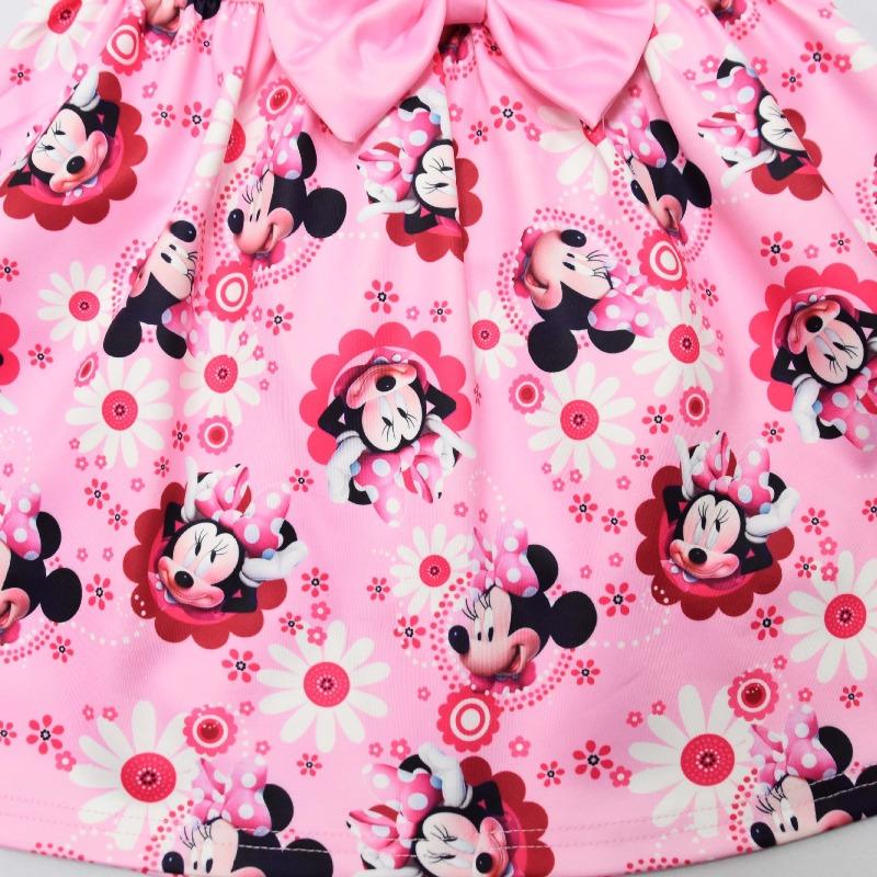 Cute Minnie Mouse Print Girls Sleeveless Dress A-Line Big Pink Bow Flared Skirt Floral Cartoon Kids Princess Sundress for Birthday Party Daily Wear