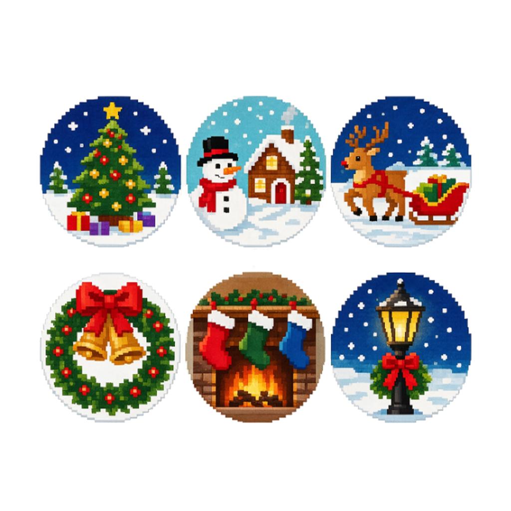 6Pcs Mini Plastic Canvas Kit 10cm Keychain Pendant DIY Embroidery Beginner Set Full Supplies Included