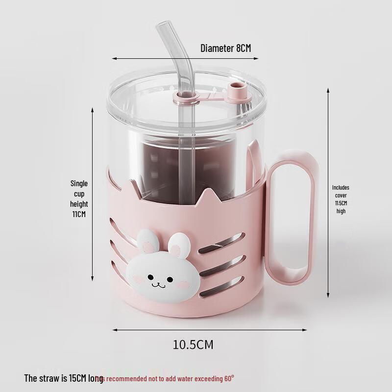 

Cartoon Glass Straw Handle Cup