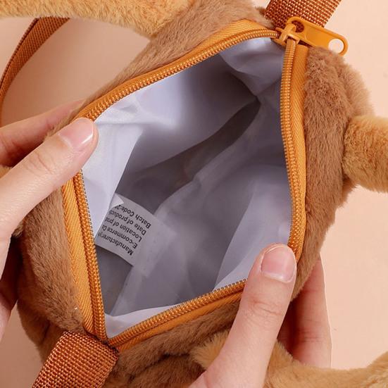 Kids Crossbody Bag Cartoon Animal Pattern Zipper Closure Adjustable Soft Shoulder Strap Handbag Wear-resistant Girl Bag