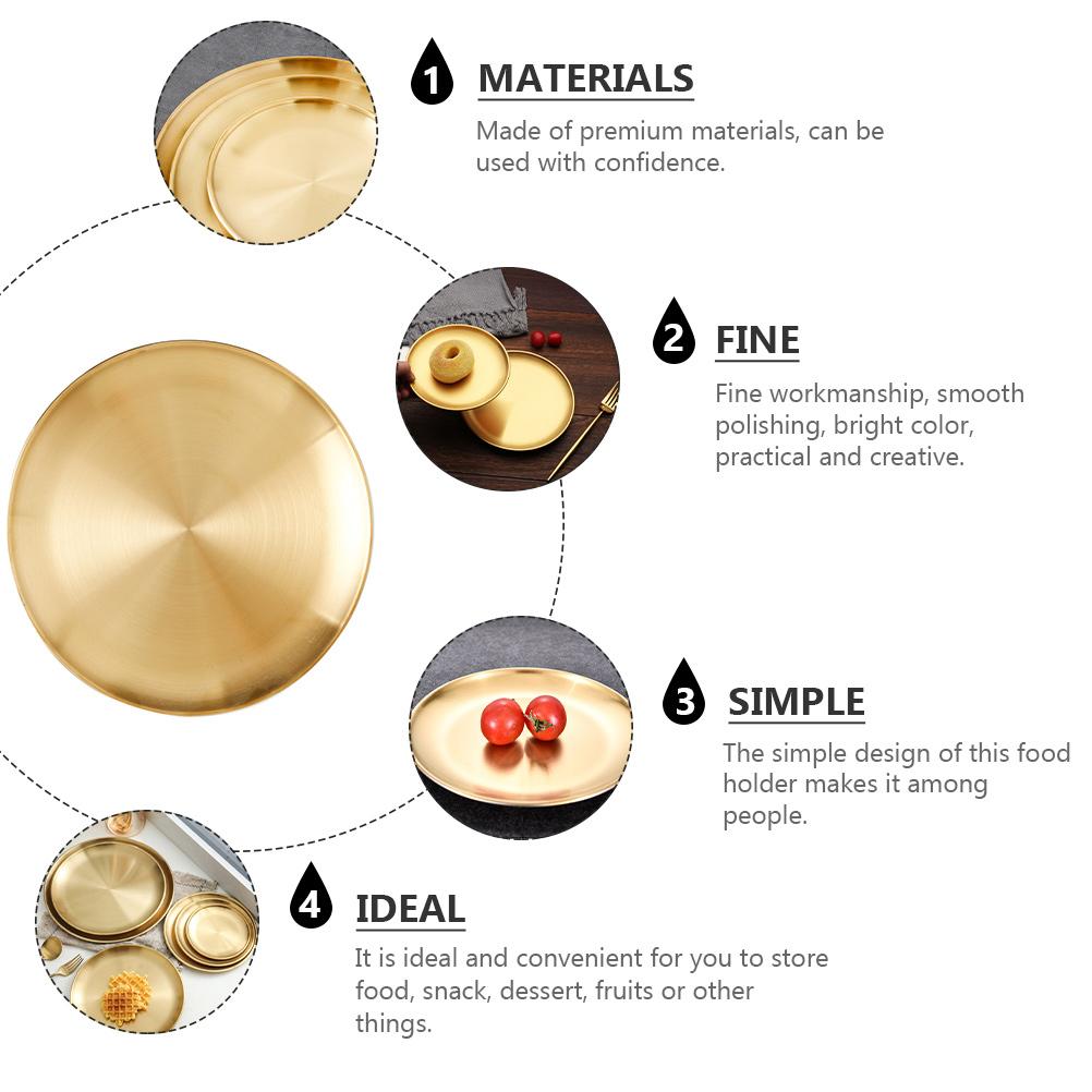 3 Pcs Plate Korean Style Dish Stainless Steel Kitchenware Vintage Nut Round Gold Dinner