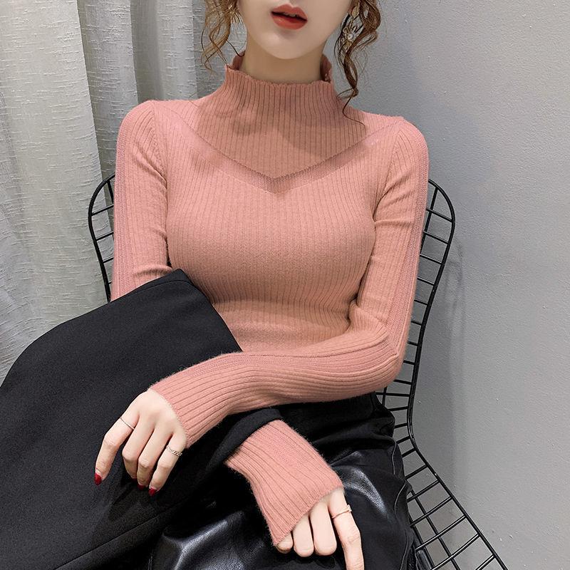 Women's Long Sleeve Knit Sweater - Half High Neck, Autumn/Winter Fashion Pullover 