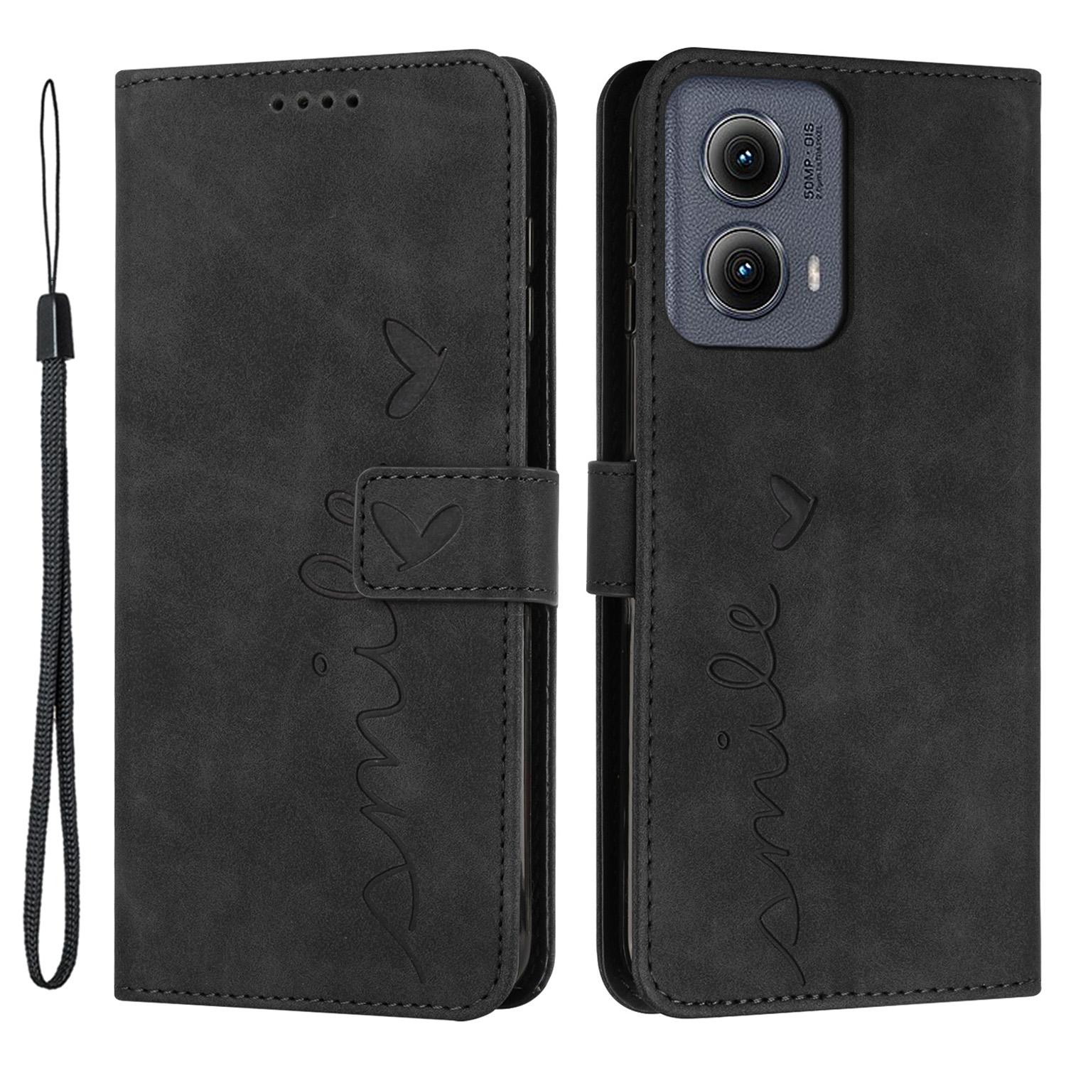 

For Motorola Edge (2024) 5G Phone Case Wallet Imprinted PU Leather Phone Stand Cover Black