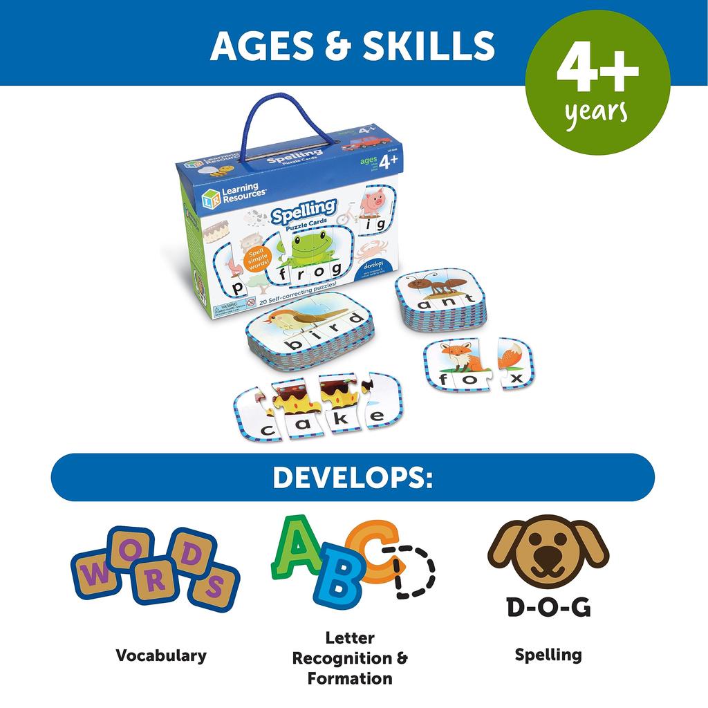 Learning Resources Puzzle for Authentic Cards, Spelling, English, Toddlers, LER6086,