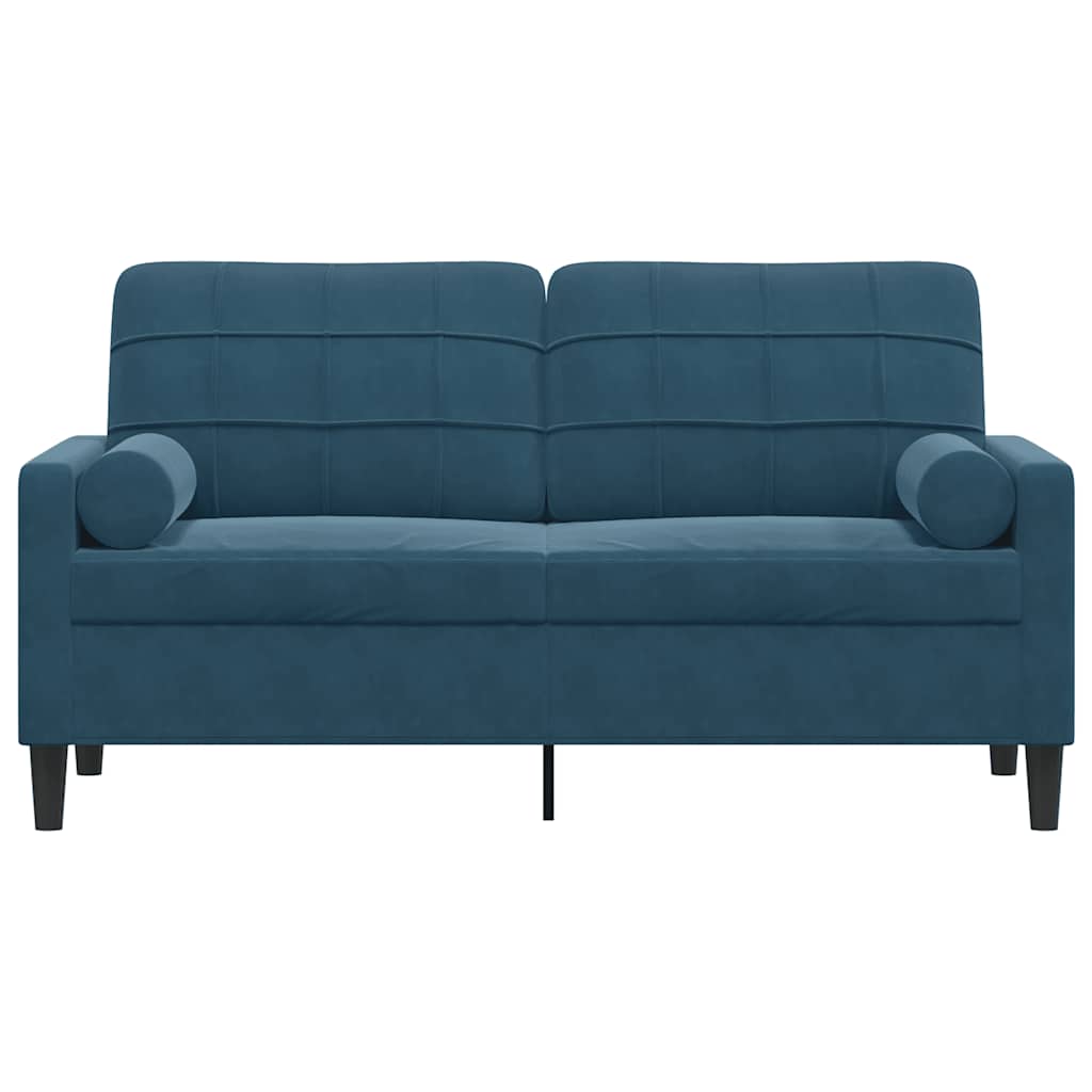 2 Seater Sofa with Decorative Cushions Blue 140 Cm Velvet