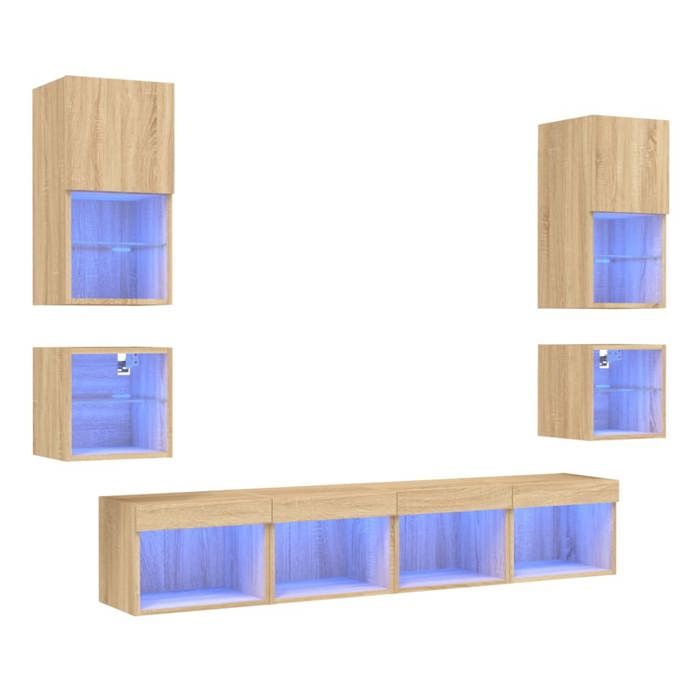 VidaXL TV Wall Units with 8 Pcs LEDs, Hanging TV Cabinets, Living Room TV Furniture, Modern, Sonoma Oak 3216592