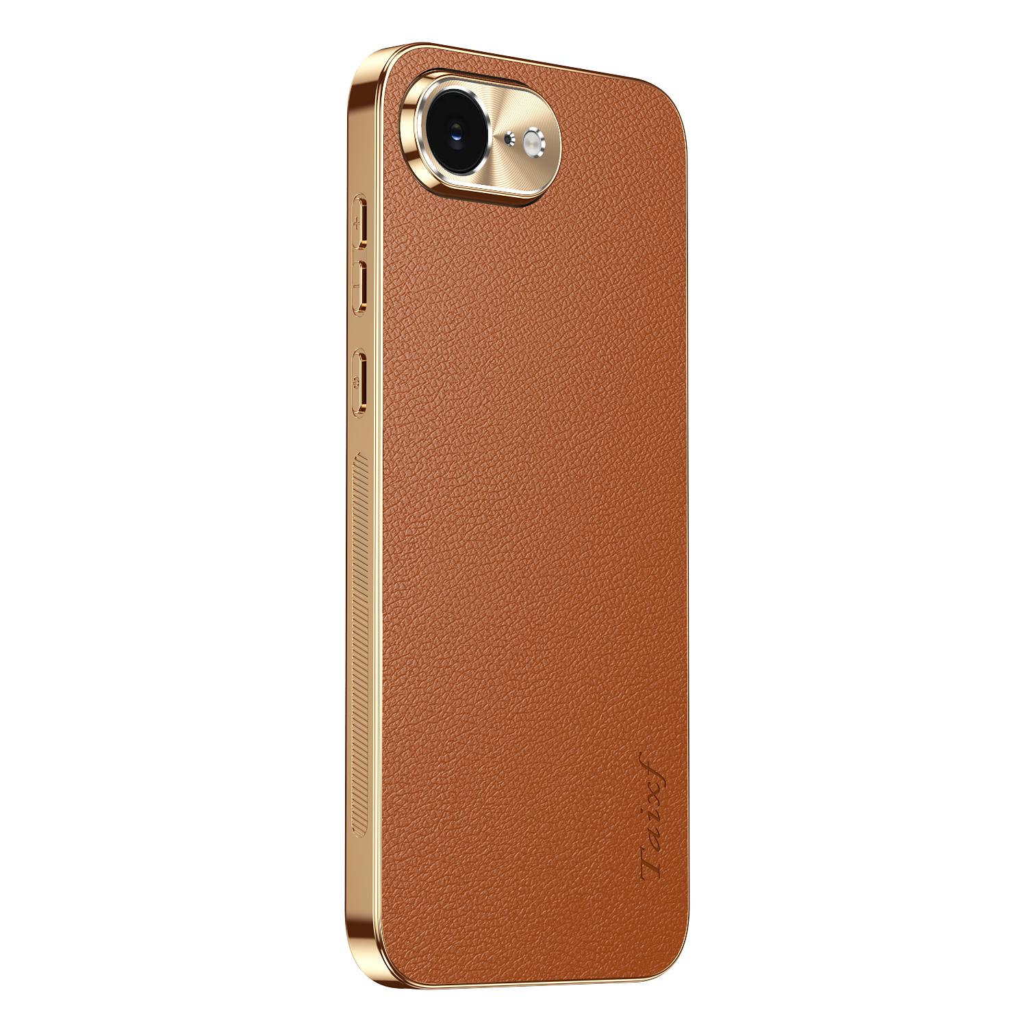 

Чехол для iPhone 16E Кожаное Гальваническое Противоударное Покрытие для iPhone 16 15 14 13 Pro Max Текстура Личи Узор Чехлы Бампер Накладка iPhone 16e коричневый