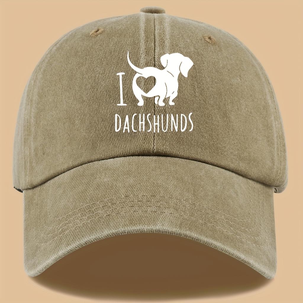 I love sausage dog print text pattern baseball cap, a gift for dog lovers, outdoor leisure hiking duck tongue cap