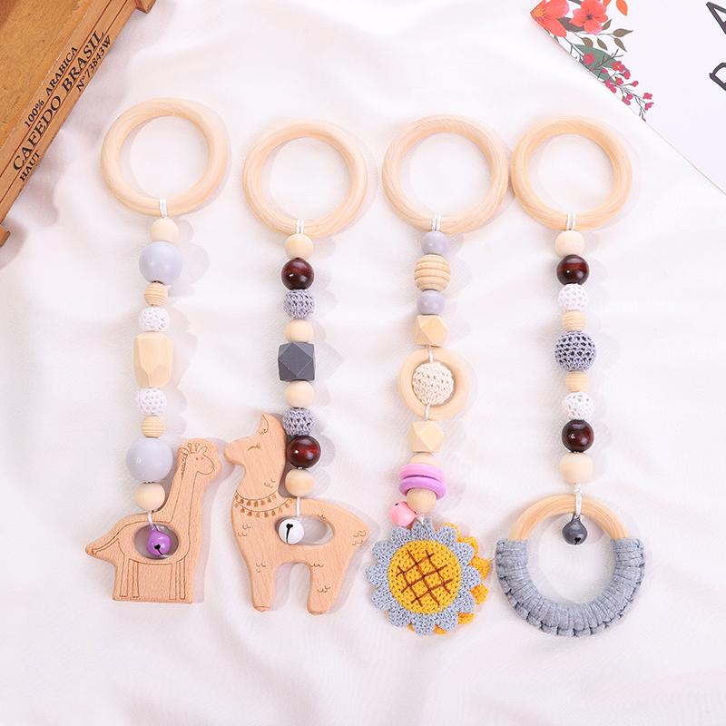 Nursing Baby Room Toys Set Cute Animal Shape Baby Teether Wood Set Beech Wooden Baby Teether Set