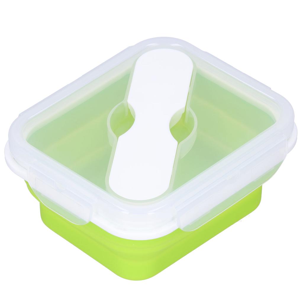 Silicone Insulation Box Portable Lunch Box with Integrated Fork Spoon for Office SchoolFruit Green