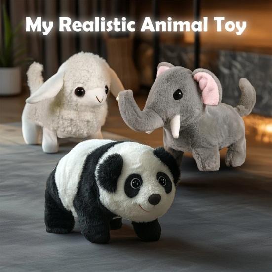 Kids Electric Plush Animal Toy Walking Tail Wagging Interactive Elephant Sheep Cow Panda Plushie Toy Toddlers Educational Simulation Animal Toy