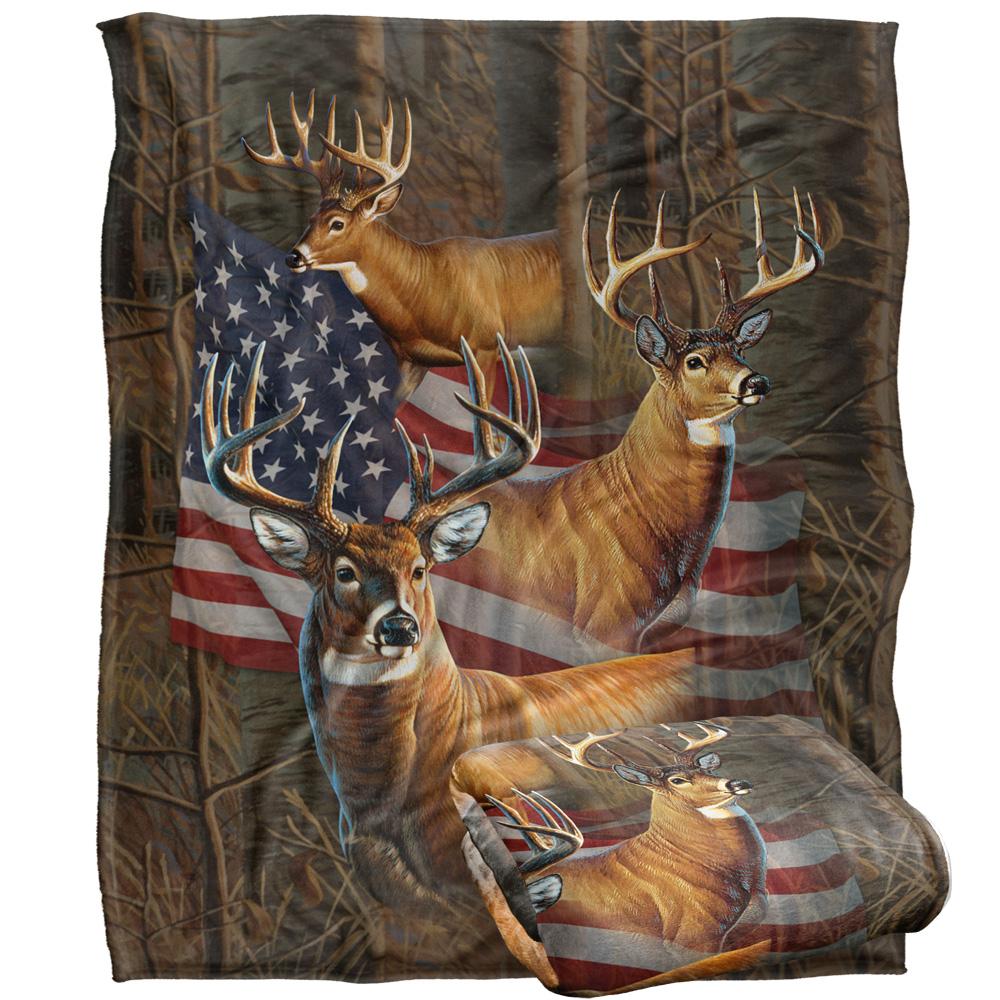 JQ Licensing Silky American Flag Deer Supersoft Blanket