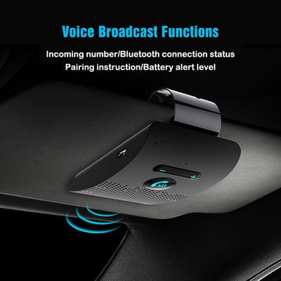 Bluetooth 5.0 Handsfree Car Kit HIFI Speaker 2W Wireless Audio Receiver MP3 Music Player Noise Cancelling Sun Visor Clip