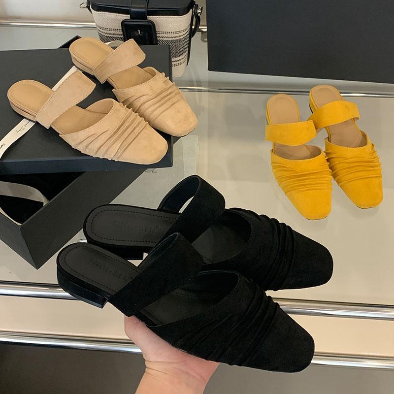 Fashion Fashion Square Toe Ladies Flats Slippers Sandals Shoes Spring Summer Beach Female Slides Women Flats Slippers Mules Shoes